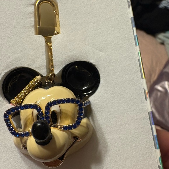 Disney BaubleBar Mickey Mouse Keychain Charm w/ Blue Jeweled Glasses NIB - Picture 2 of 4